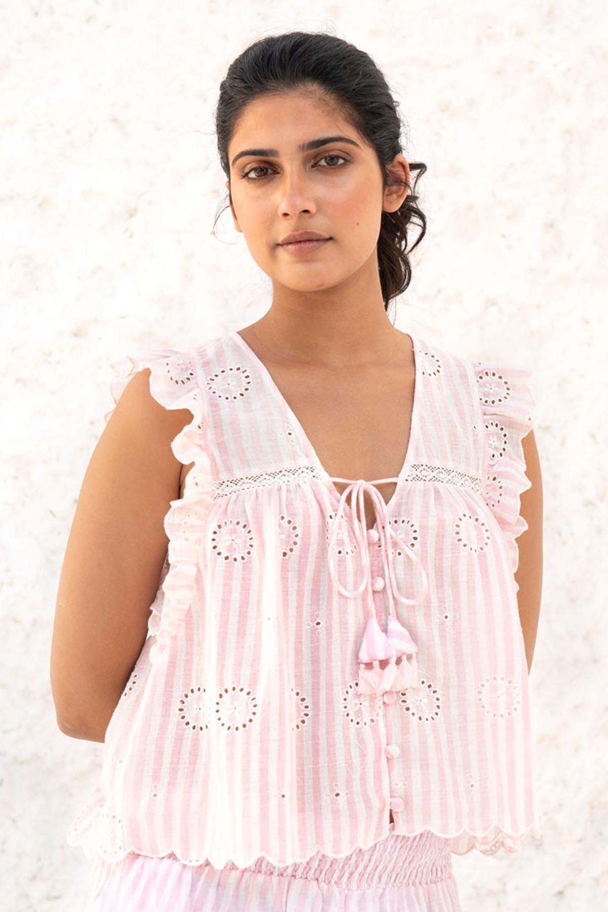 Buy Striped Eyelet Schiffli Top By Beachbum Online